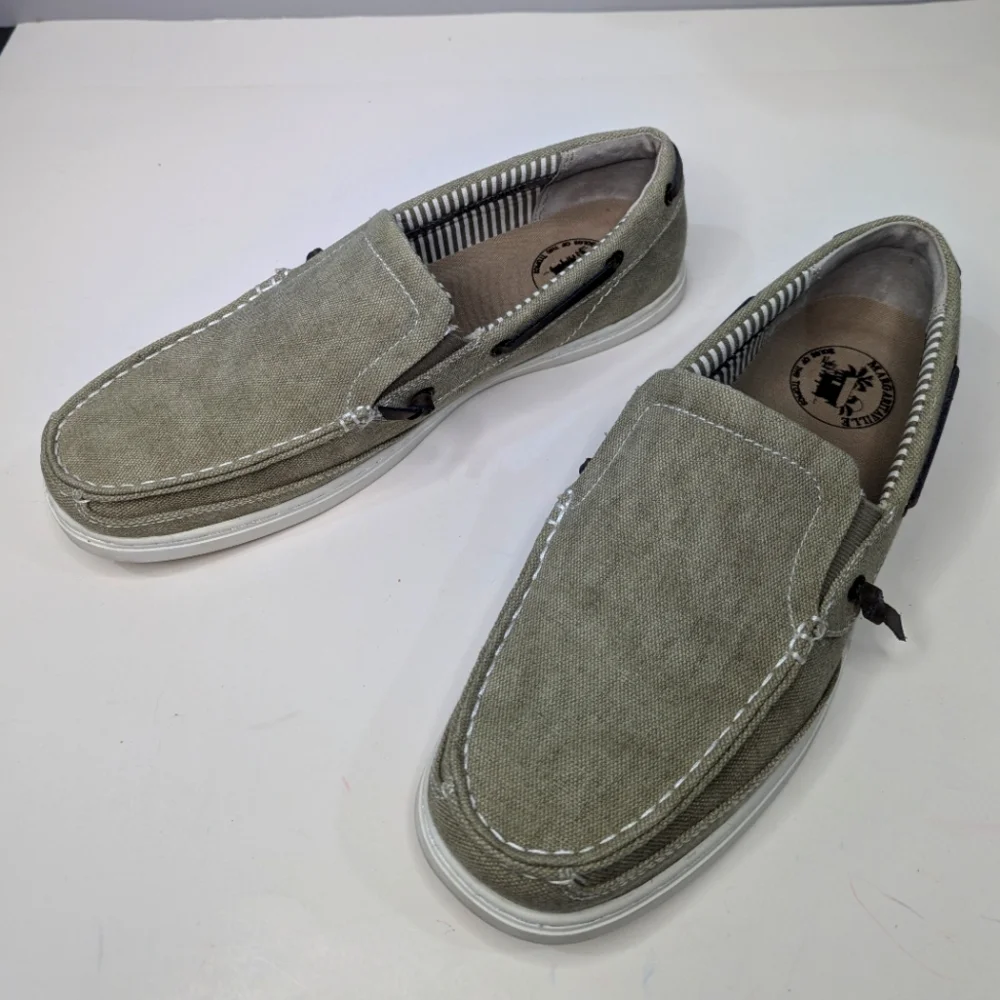Margaritaville Dock Canvas Slip-On Boat Shoes -Lt Khaki /Olive Green Men's 13